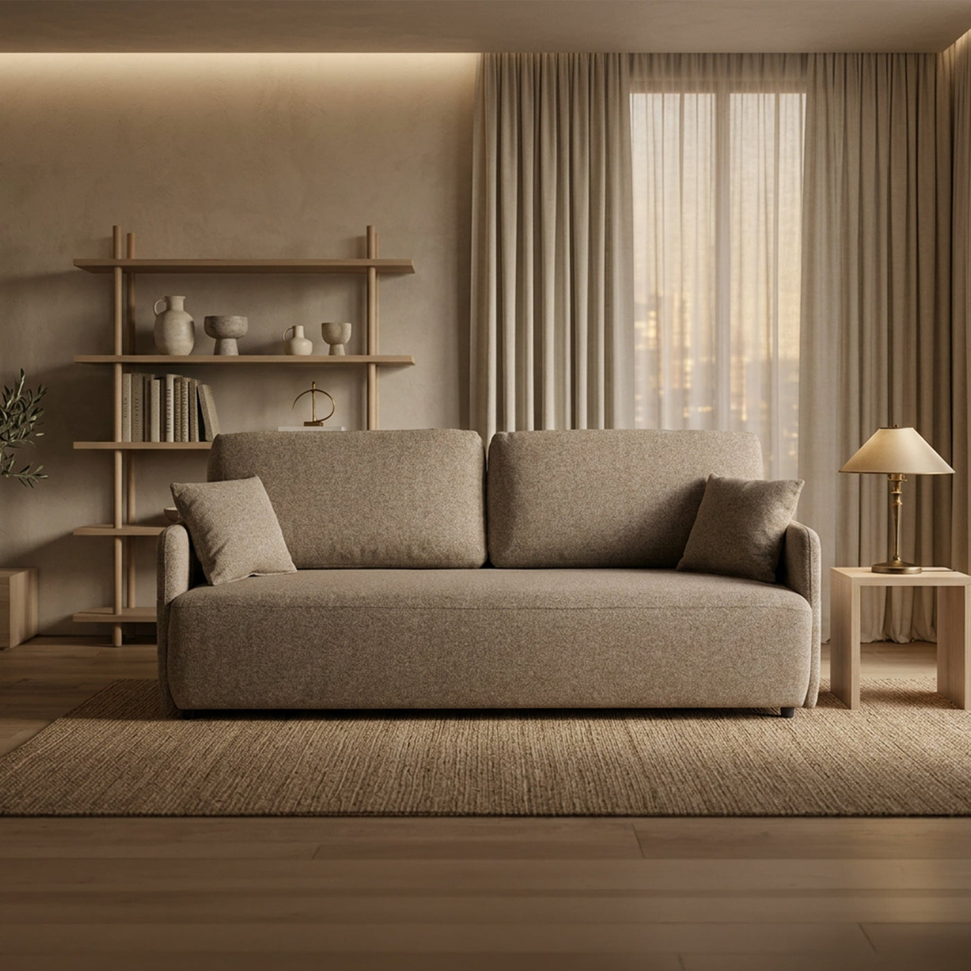 CARLA Canapé 3 places convertible en tissu taupe - Canapés convertibles - Mobilier Deco