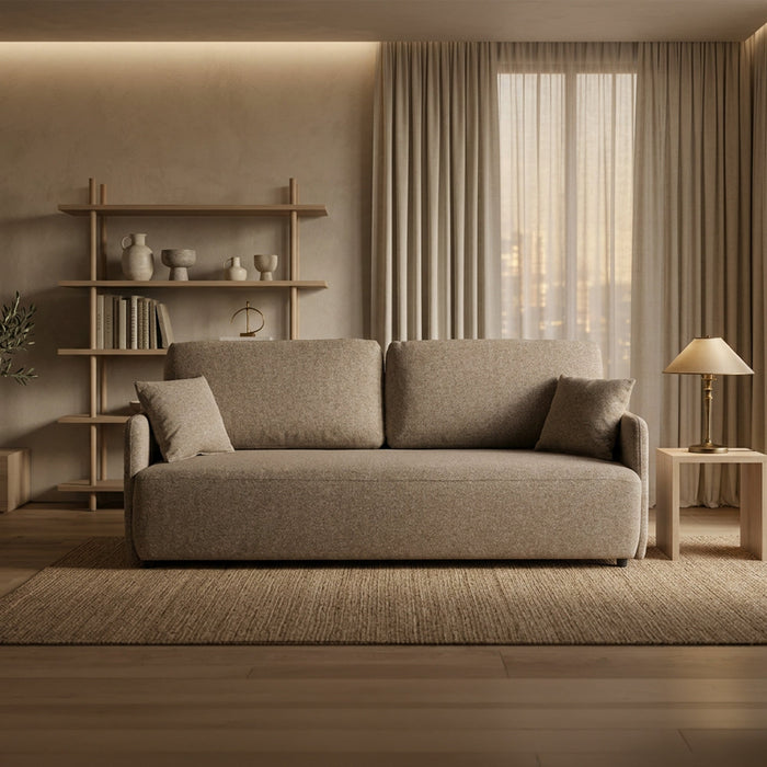 CARLA Canapé 3 places convertible en tissu taupe
