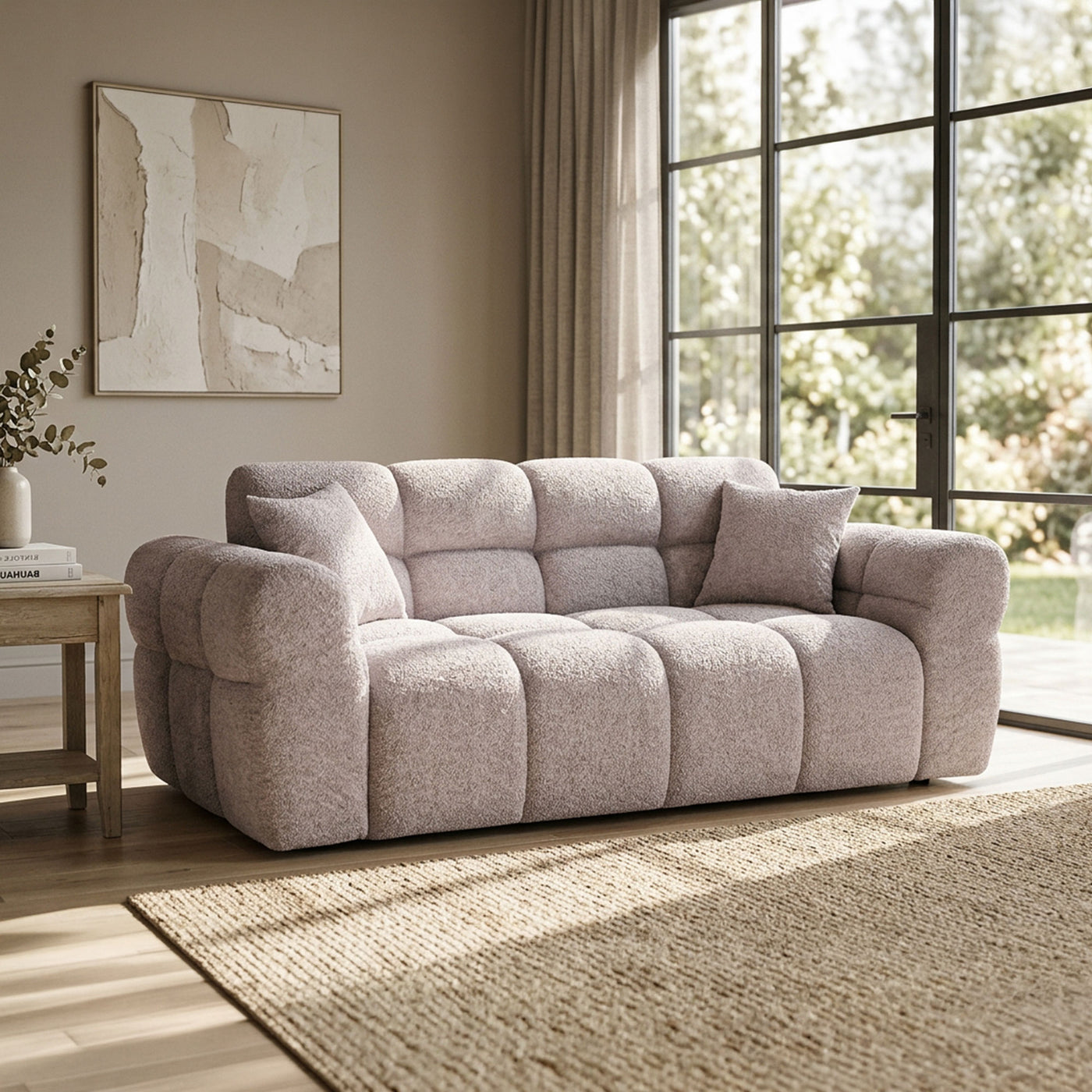 CARMELA Canapé 3 places en tissu bouclette beige