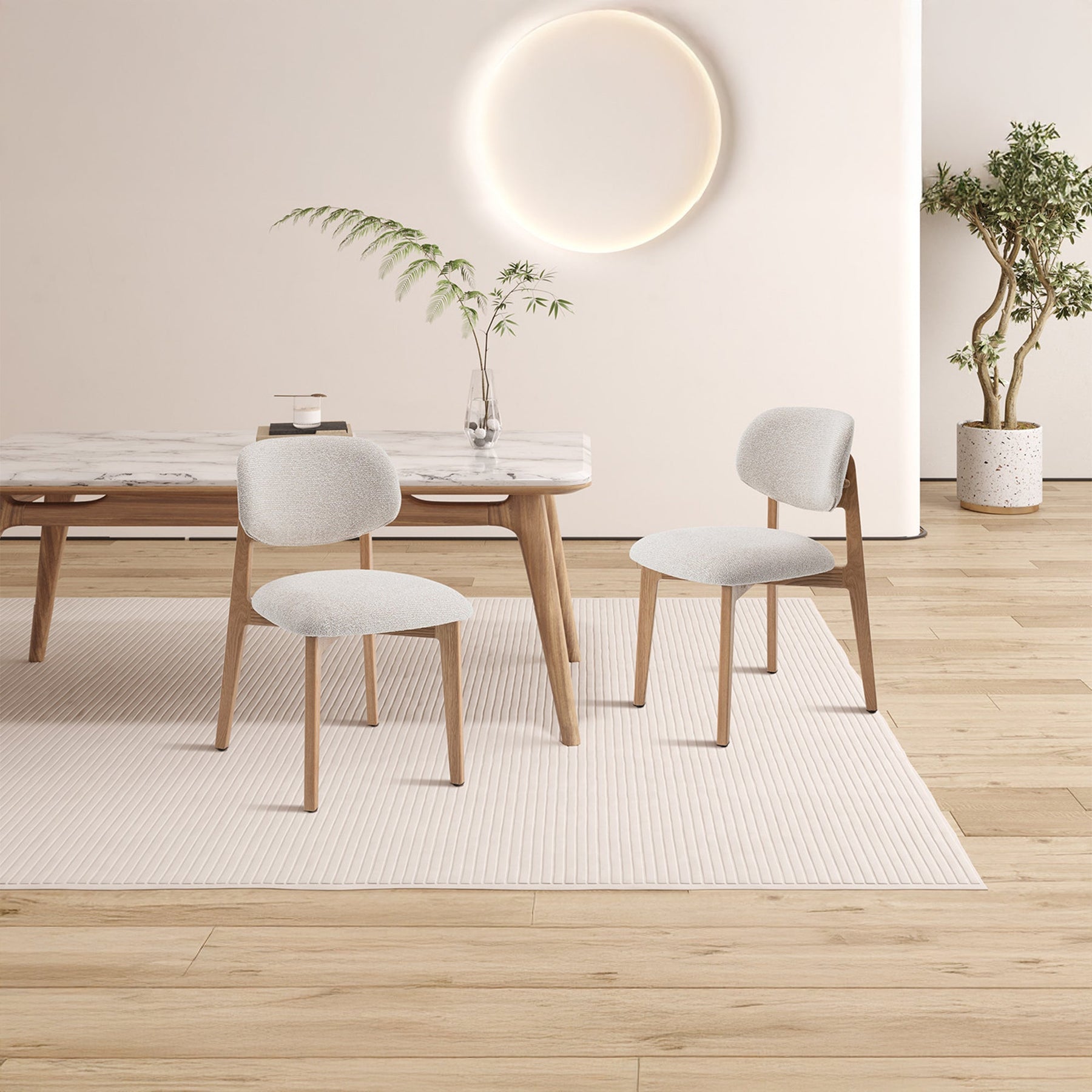 CARMEN Chaise en tissu beige et chêne massif - Chaise de repas - Mobilier Deco
