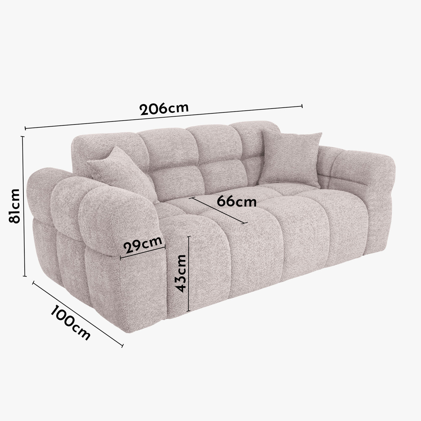 CARMELA Canapé 3 places en tissu bouclette beige