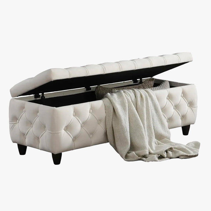 CASTRIA Banquette coffre capitonné en velours écru