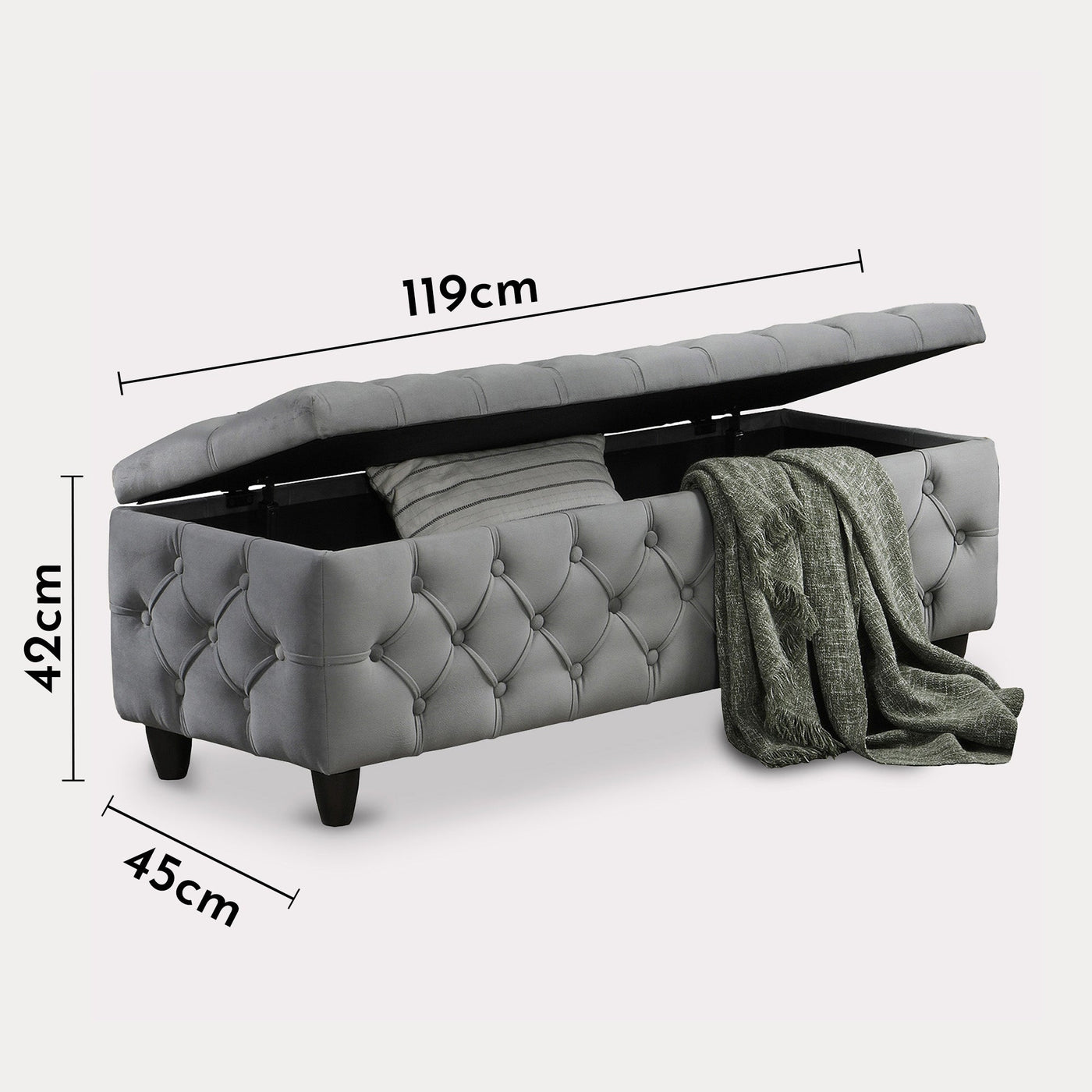 CASTRIA Banquette coffre capitonné en velours gris foncé - Banquettes - Mobilier Deco