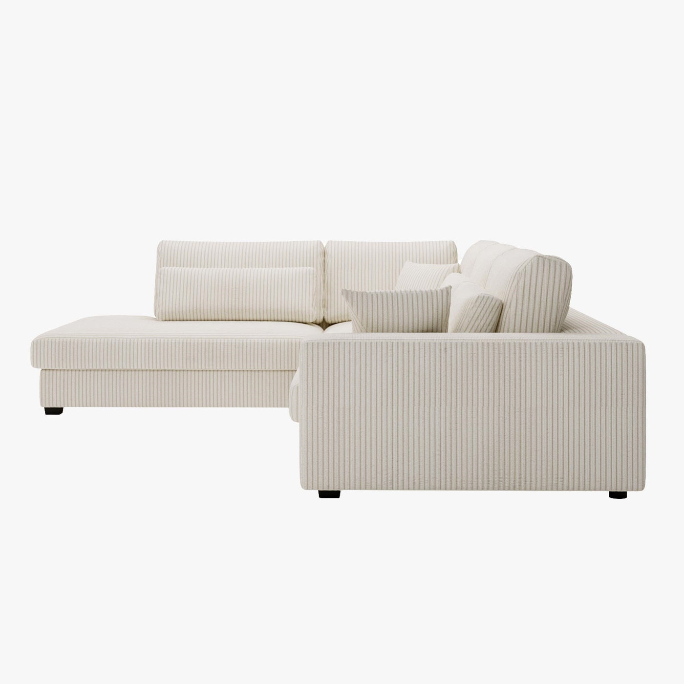CATHY Canapé d'angle en velours côtelé beige - Angle gauche - Canapés d'angle - Mobilier Deco