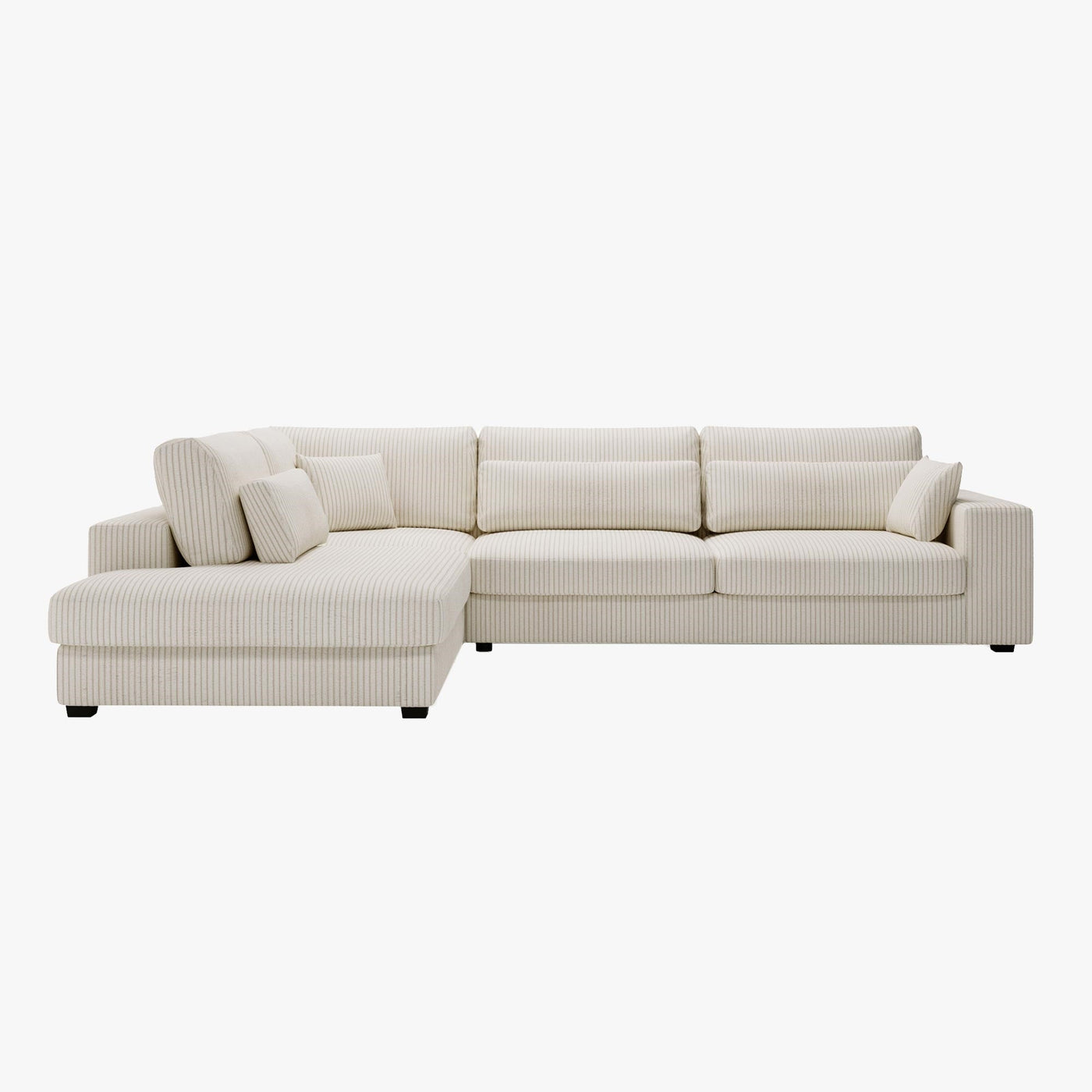CATHY Canapé d'angle en velours côtelé beige - Angle gauche - Canapés d'angle - Mobilier Deco
