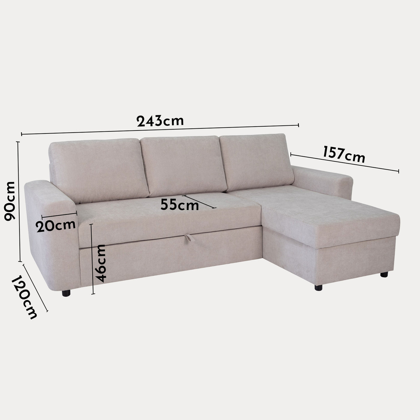 CELIA Canapé d'angle convertible et réversible avec coffre en tissu beige
