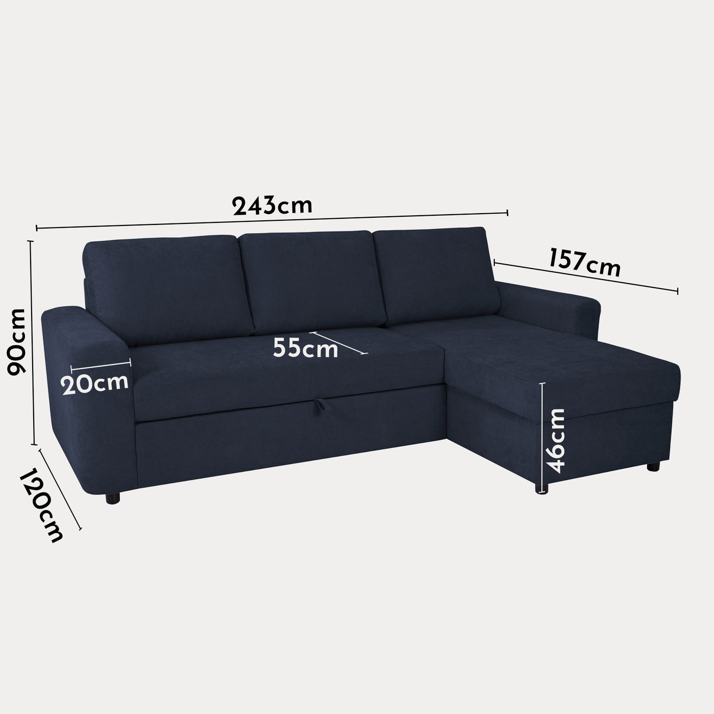 CELIA Canapé d'angle convertible et réversible avec coffre en tissu bleu