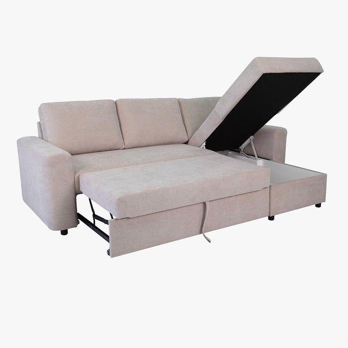 CELIA Canapé d'angle convertible et réversible avec coffre en tissu beige