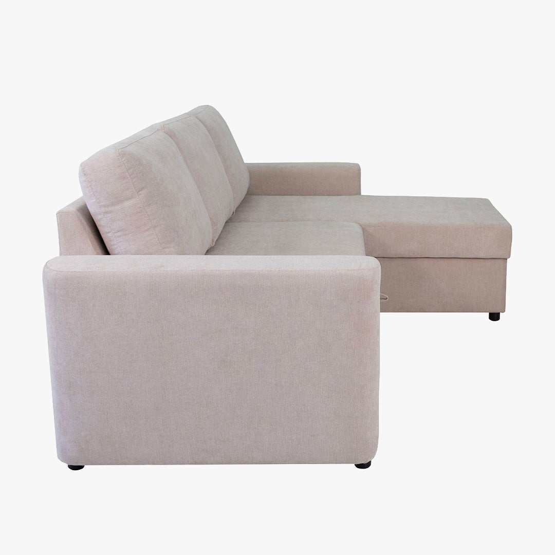 CELIA Canapé d'angle convertible et réversible avec coffre en tissu beige - Canapé d'angle convertible - Mobilier Deco