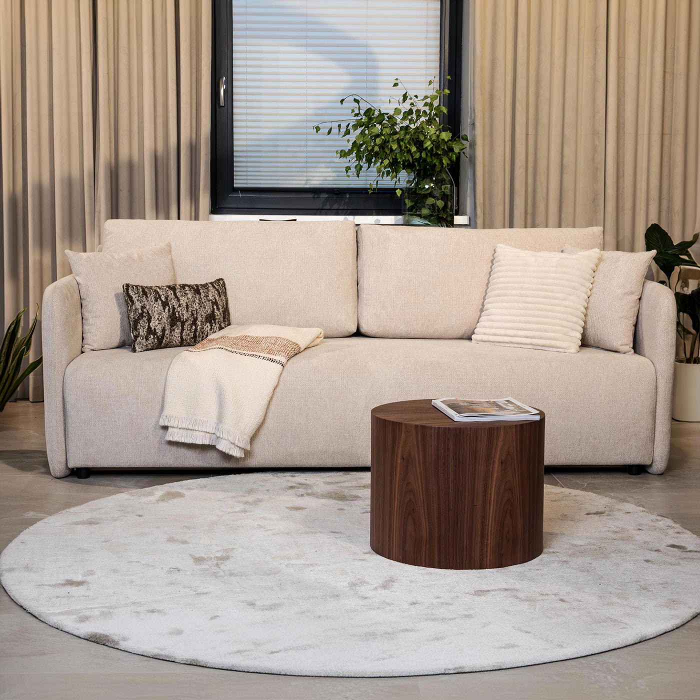 CELSY Canapé 3 places convertible avec coffre en tissu beige