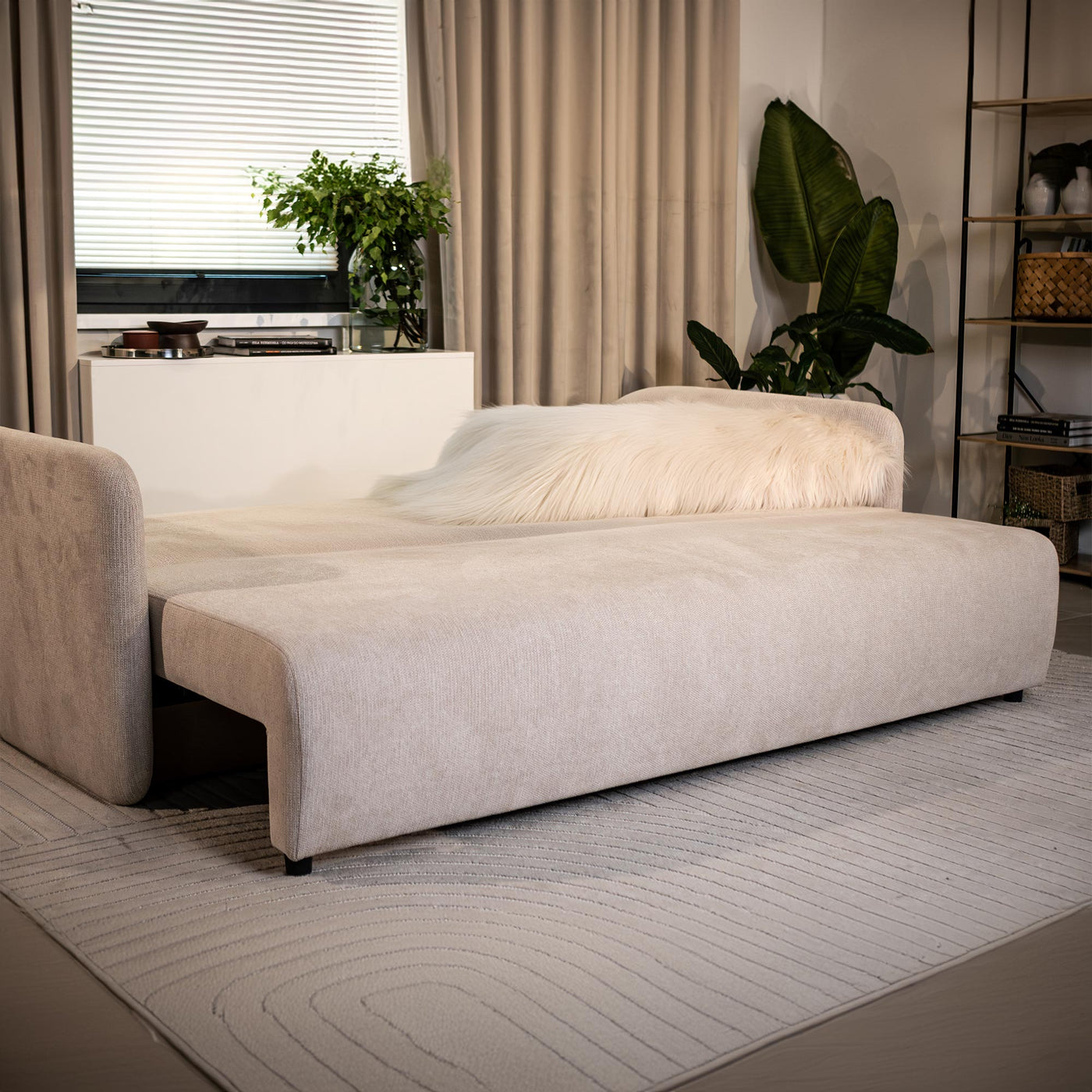 CELSY Canapé 3 places convertible avec coffre en tissu beige