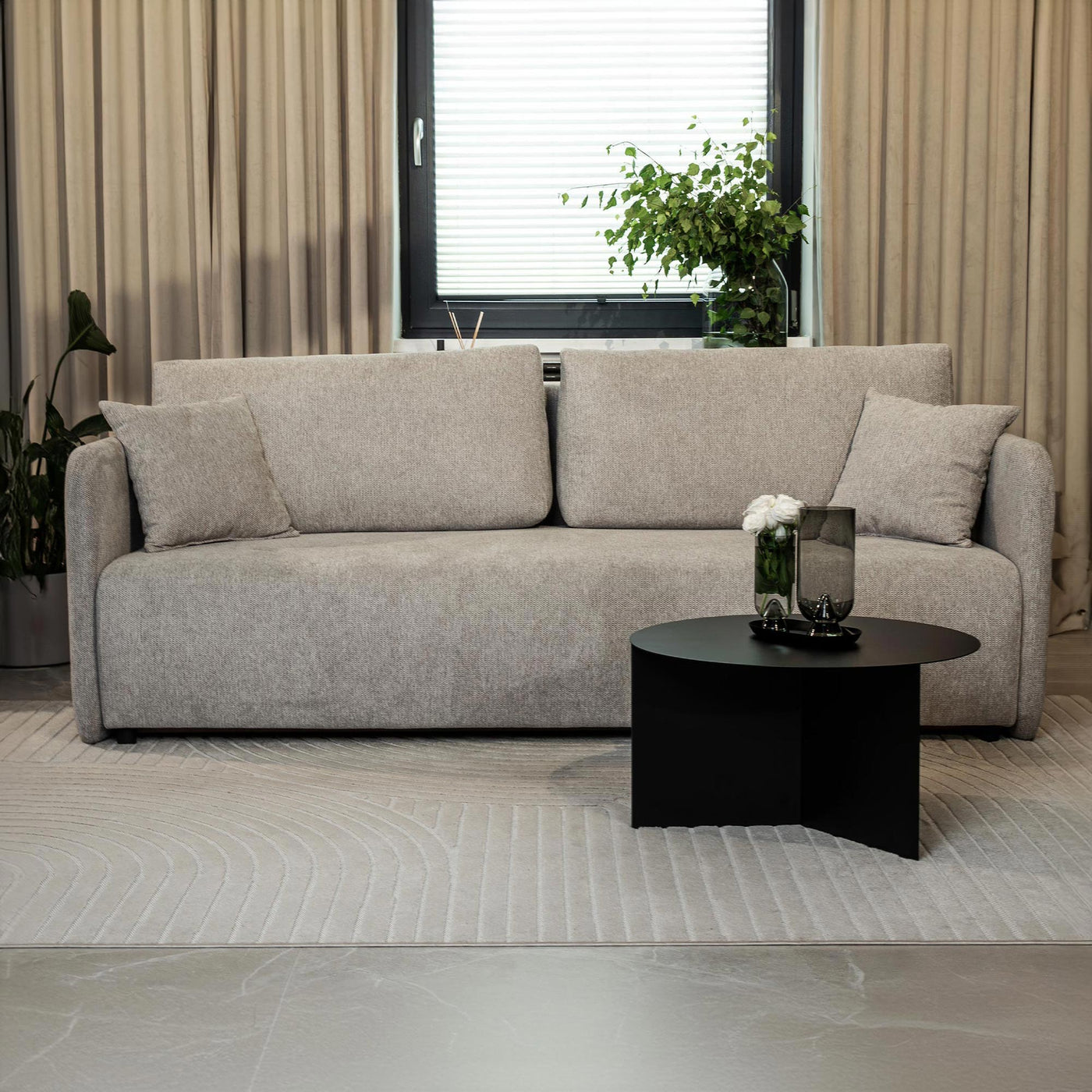 CELSY Canapé 3 places convertible avec coffre en tissu gris