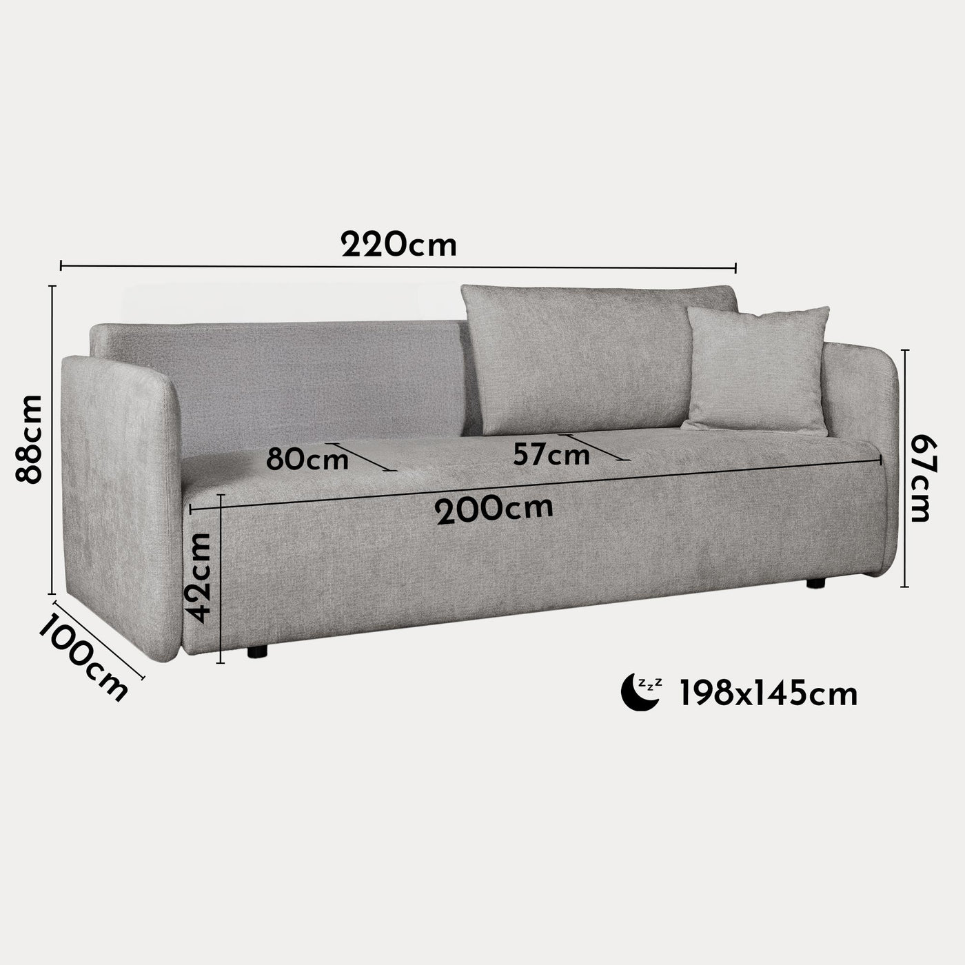 CELSY Canapé 3 places convertible avec coffre en tissu gris