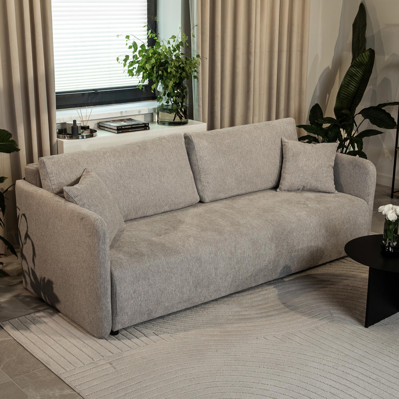 CELSY Canapé 3 places convertible avec coffre en tissu gris