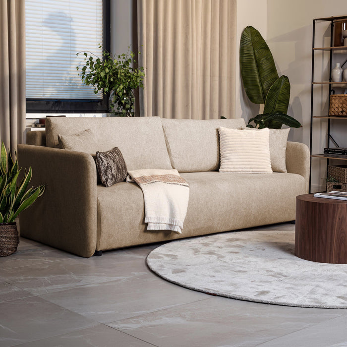 CELSY Canapé 3 places convertible avec coffre en tissu taupe