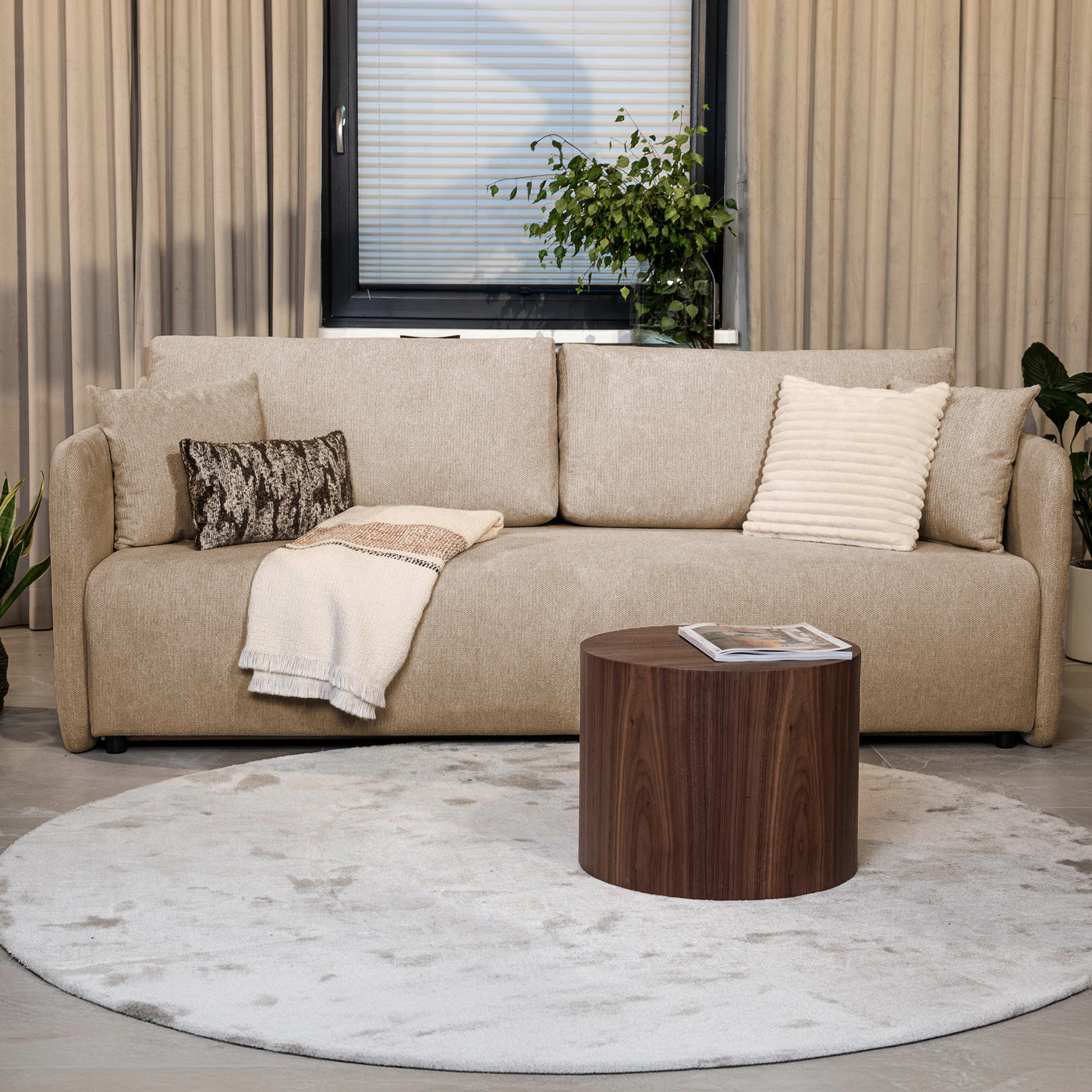 CELSY Canapé 3 places convertible avec coffre en tissu taupe