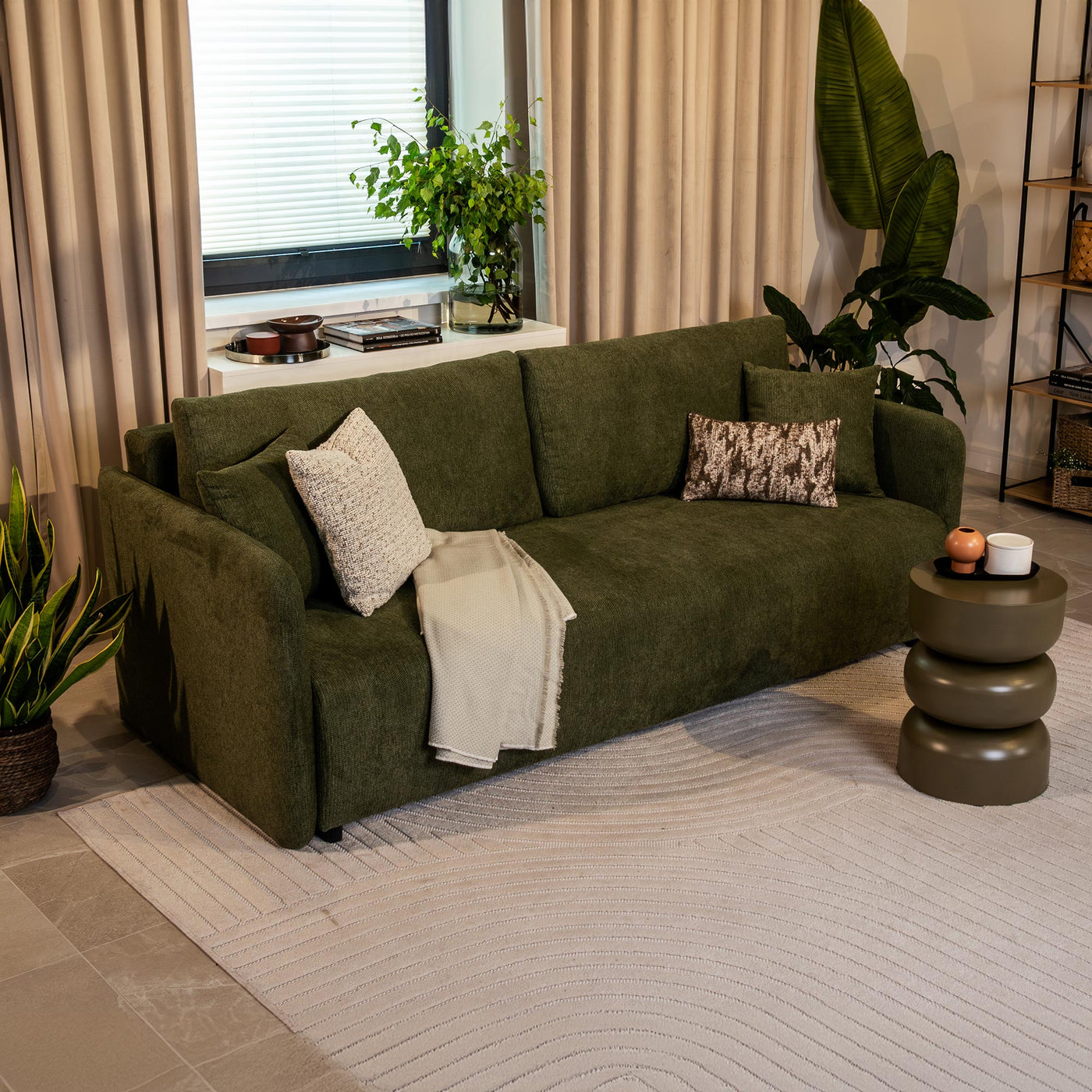CELSY Canapé 3 places convertible avec coffre en tissu vert