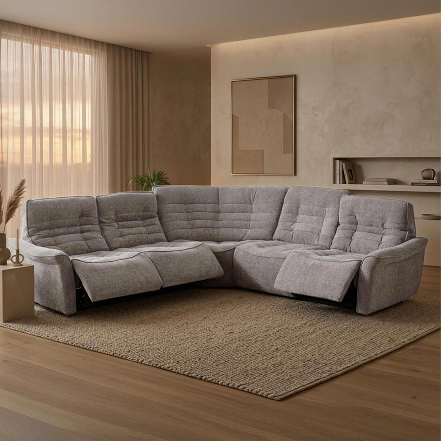 CHILLY Canapé d'angle relax électrique réversible en tissu taupe — aperçu vidéo