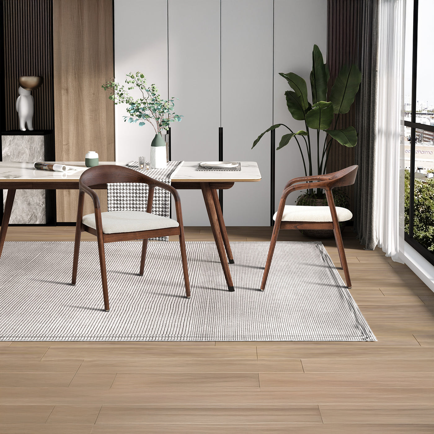 CLAIRE Chaise en tissu beige piètement en bois foncé