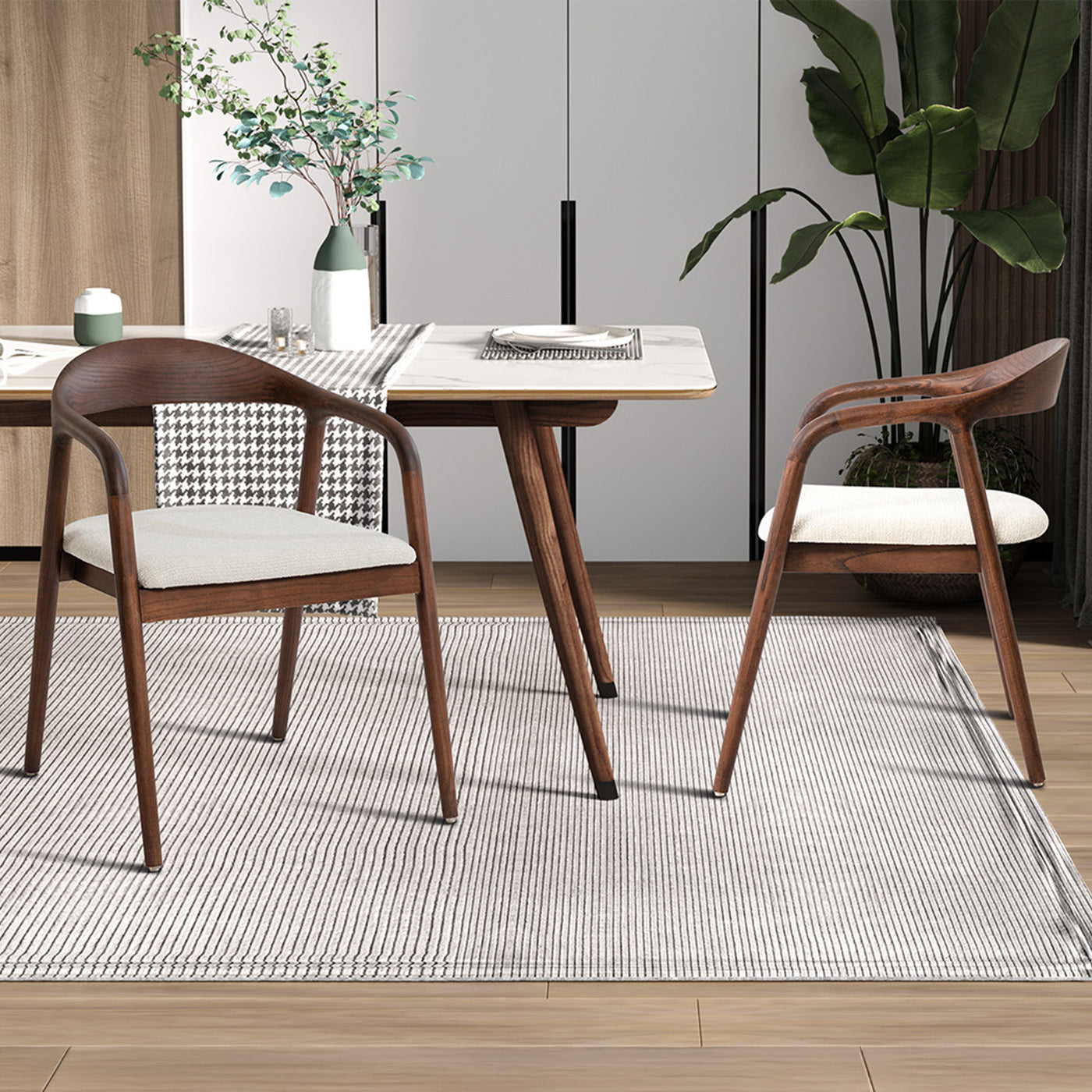 CLAIRE Chaise en tissu beige piètement en bois foncé