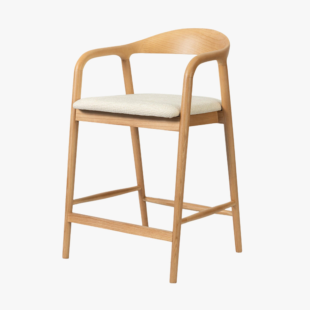 CLAIRE Tabouret en tissu beige piètement en bois massif clair - Mobilier Deco