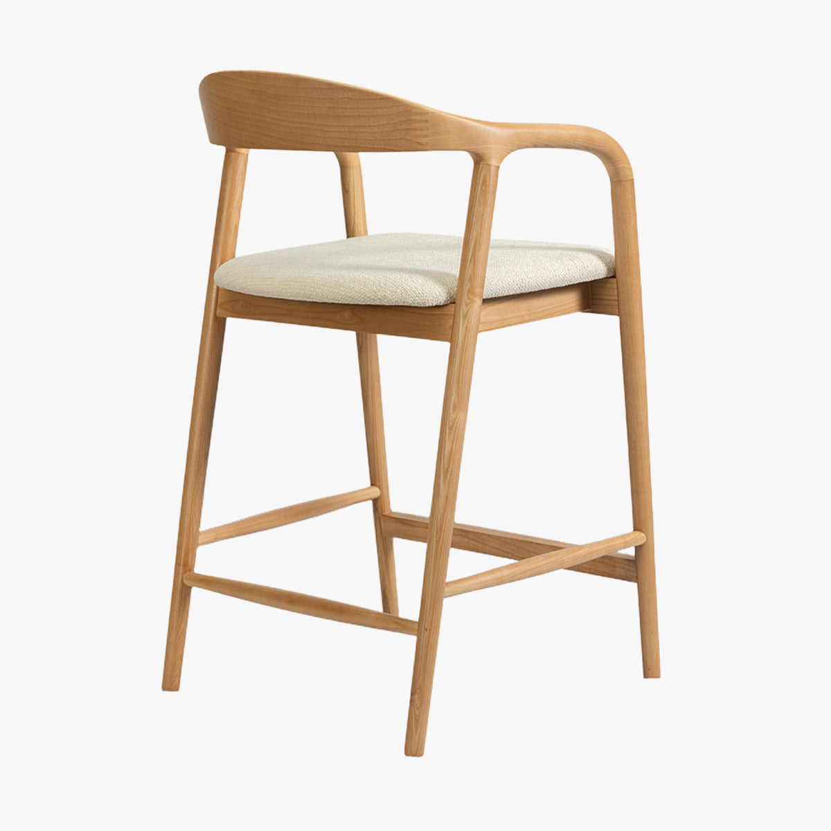 CLAIRE Tabouret en tissu beige piètement en bois massif clair - Mobilier Deco