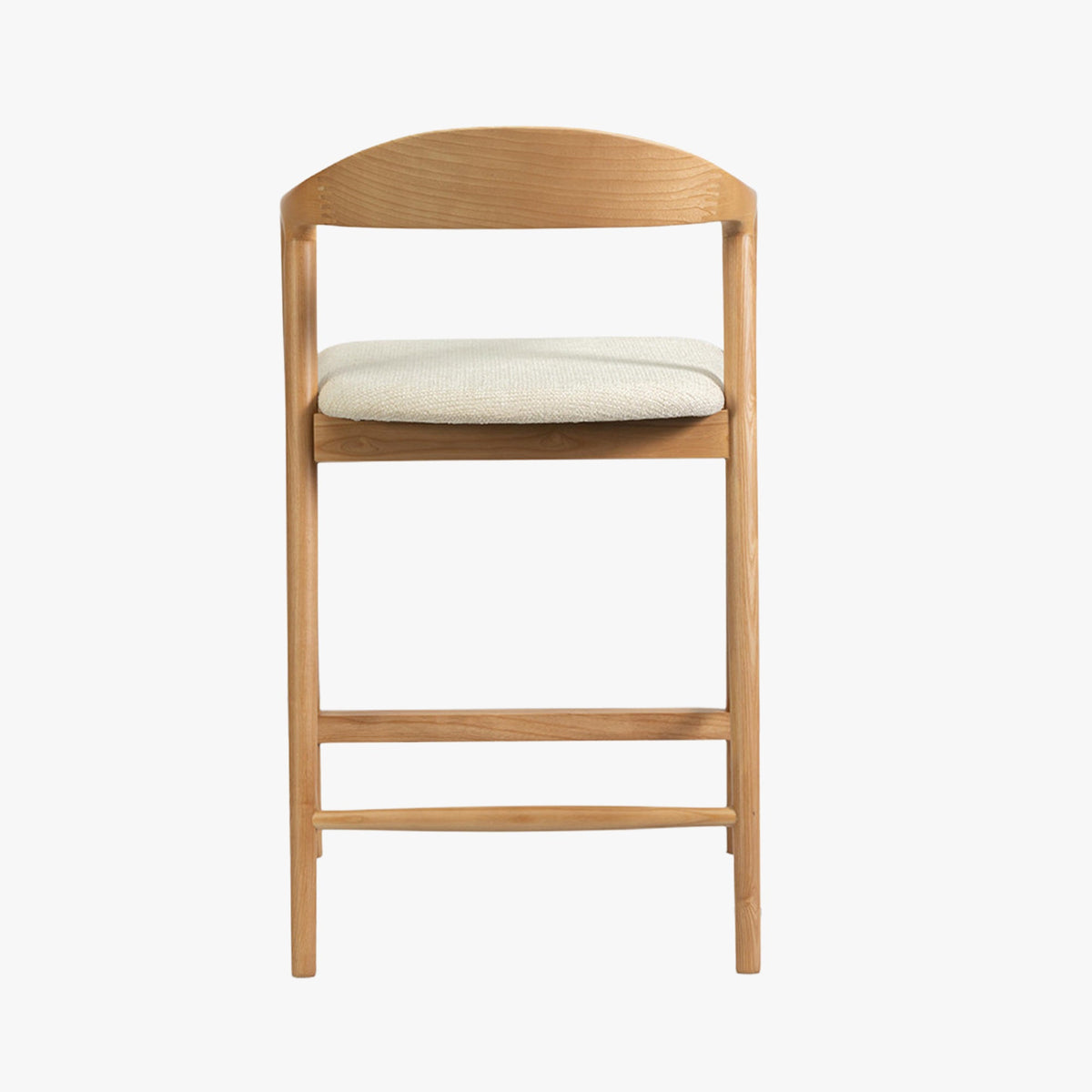 CLAIRE Tabouret en tissu beige piètement en bois massif clair - Mobilier Deco