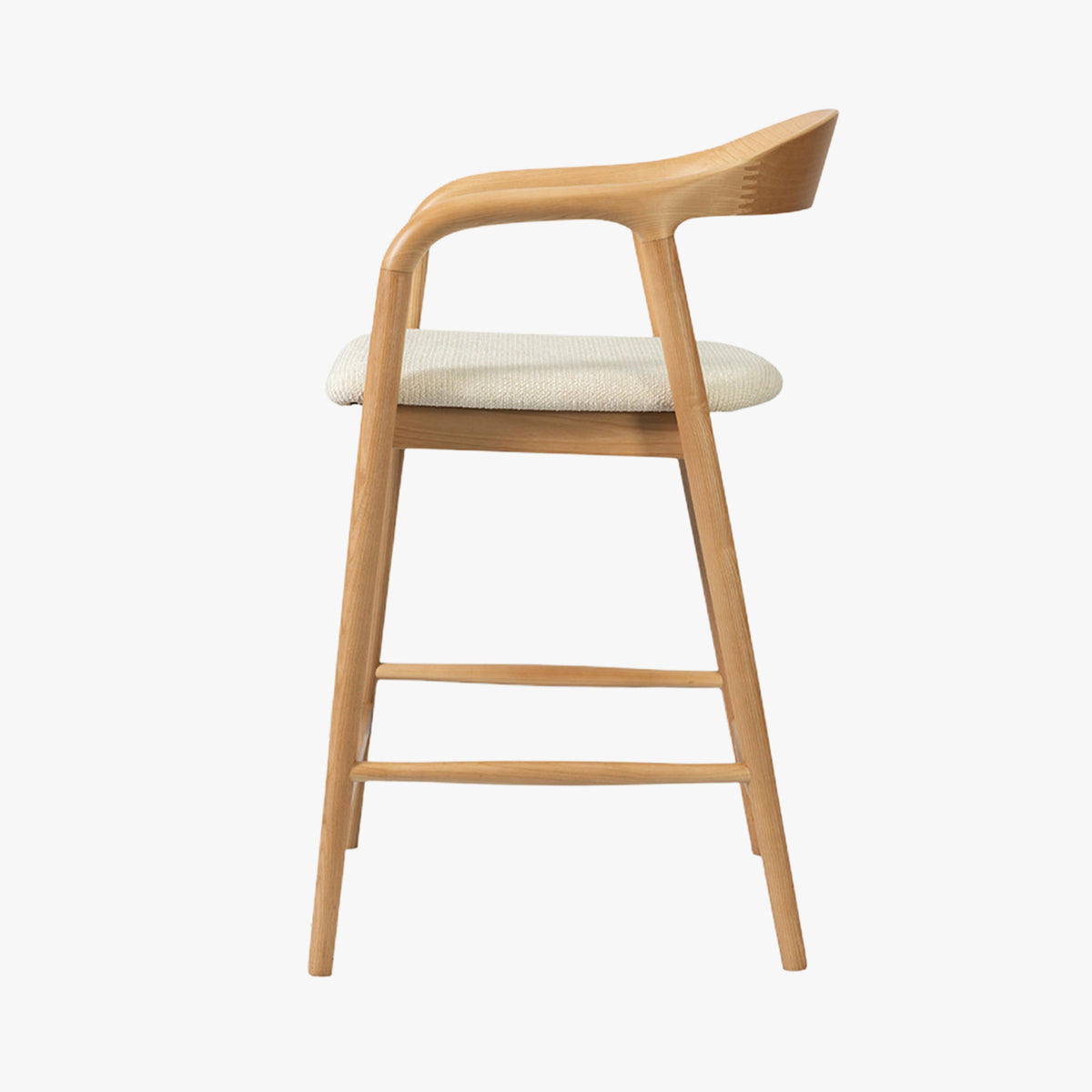 CLAIRE Tabouret en tissu beige piètement en bois massif clair - Mobilier Deco