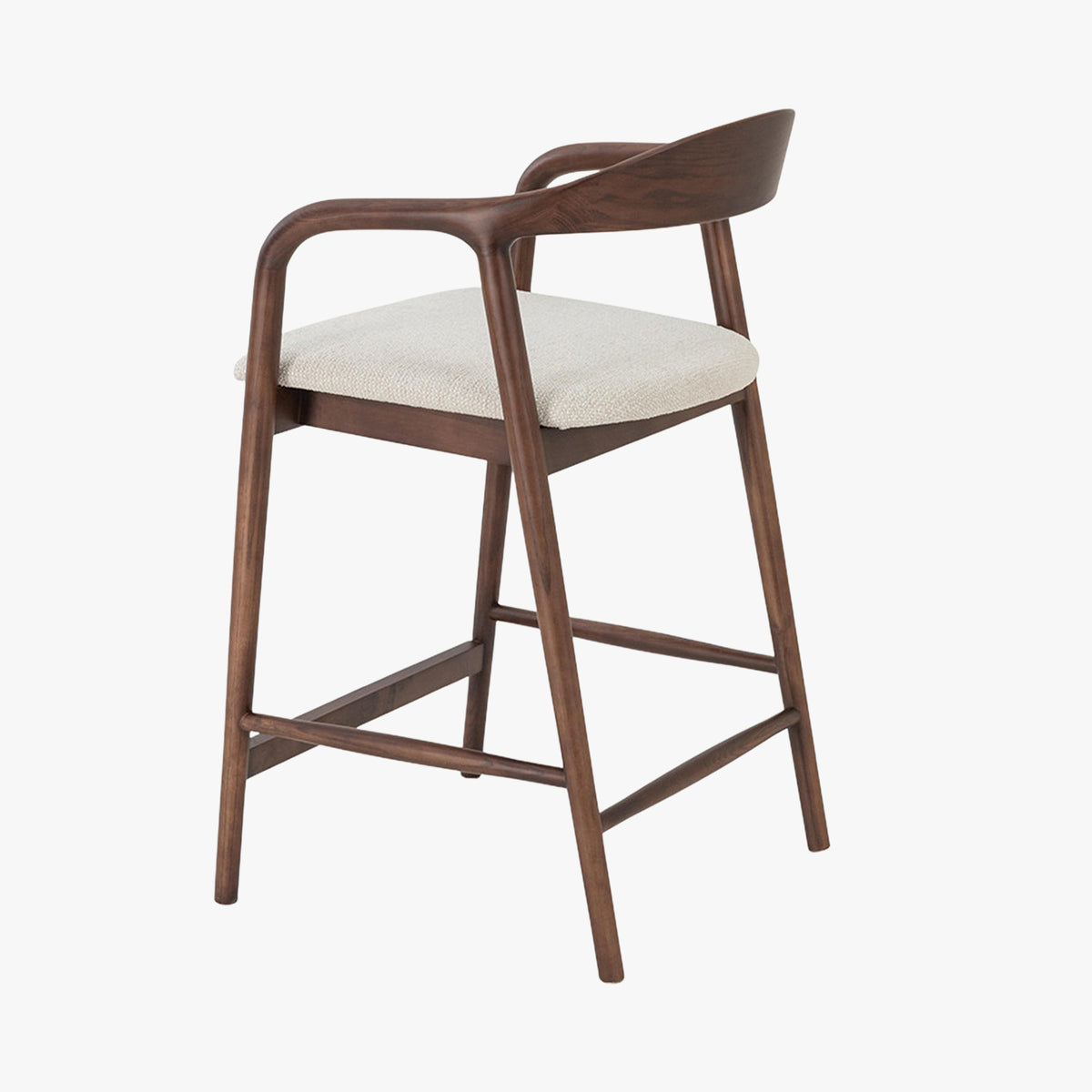 CLAIRE Tabouret en tissu beige piètement en bois massif foncé - Mobilier Deco