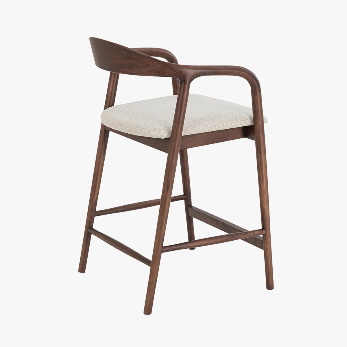 CLAIRE Tabouret en tissu beige piètement en bois massif foncé - Mobilier Deco