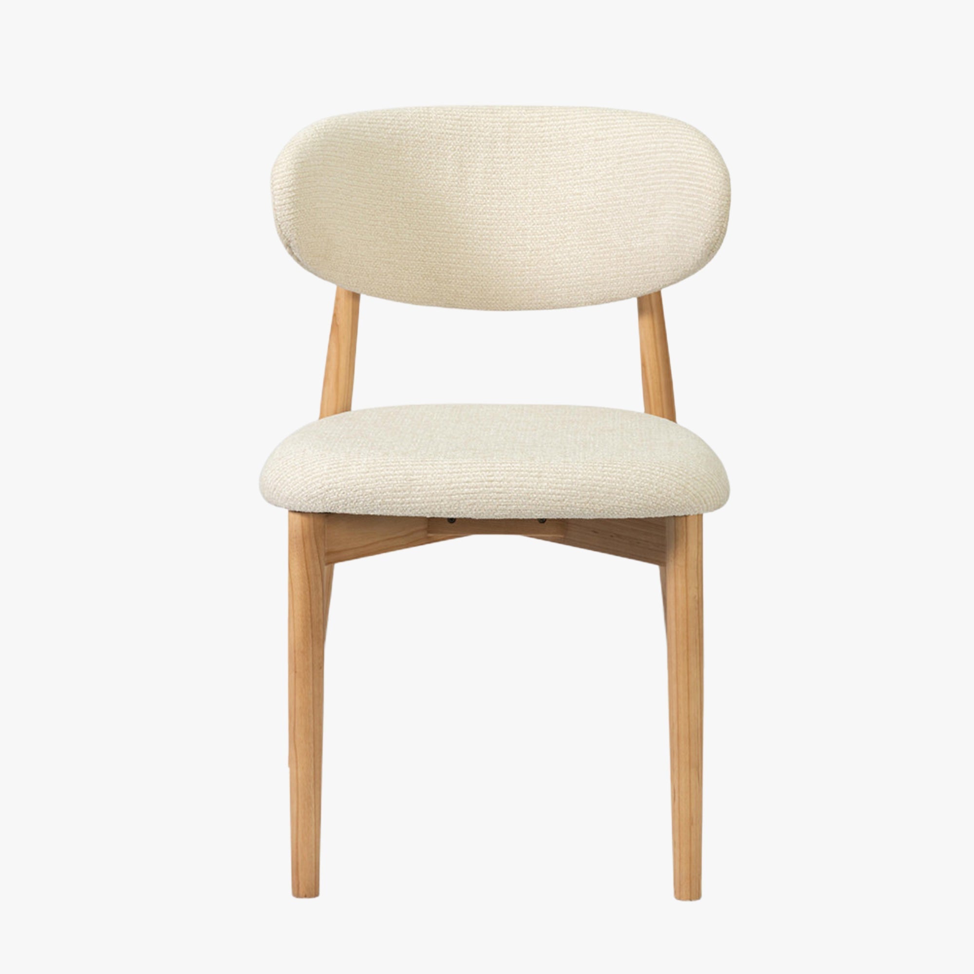 CLARA Lot de 2 chaises en tissu bouclette beige pieds en chêne massif clair - Mobilier Deco