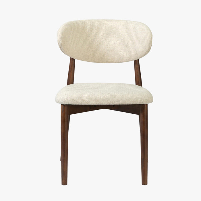 CLARA Lot de 2 chaises en tissu bouclette beige pieds en chêne massif foncé