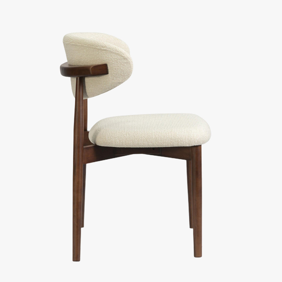 CLARA Lot de 2 chaises en tissu bouclette beige pieds en chêne massif foncé - Mobilier Deco