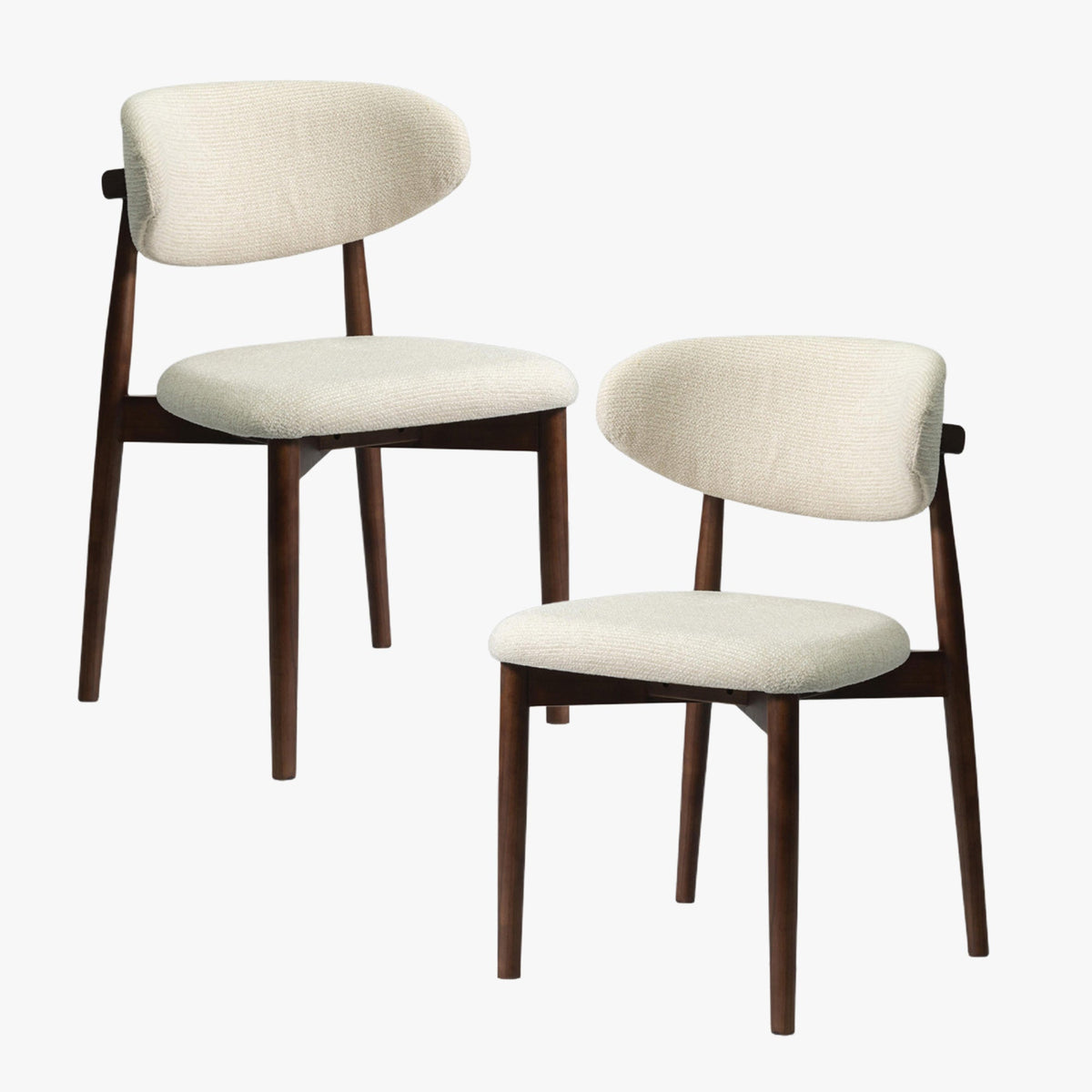 CLARA Lot de 2 chaises en tissu bouclette beige pieds en chêne massif foncé - Mobilier Deco