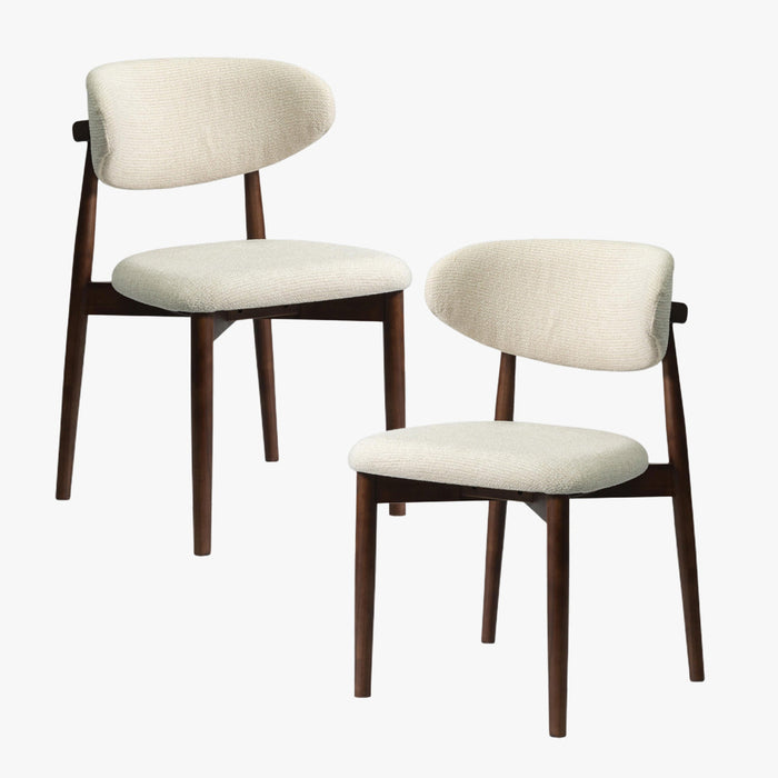 CLARA Lot de 2 chaises en tissu bouclette beige pieds en chêne massif foncé