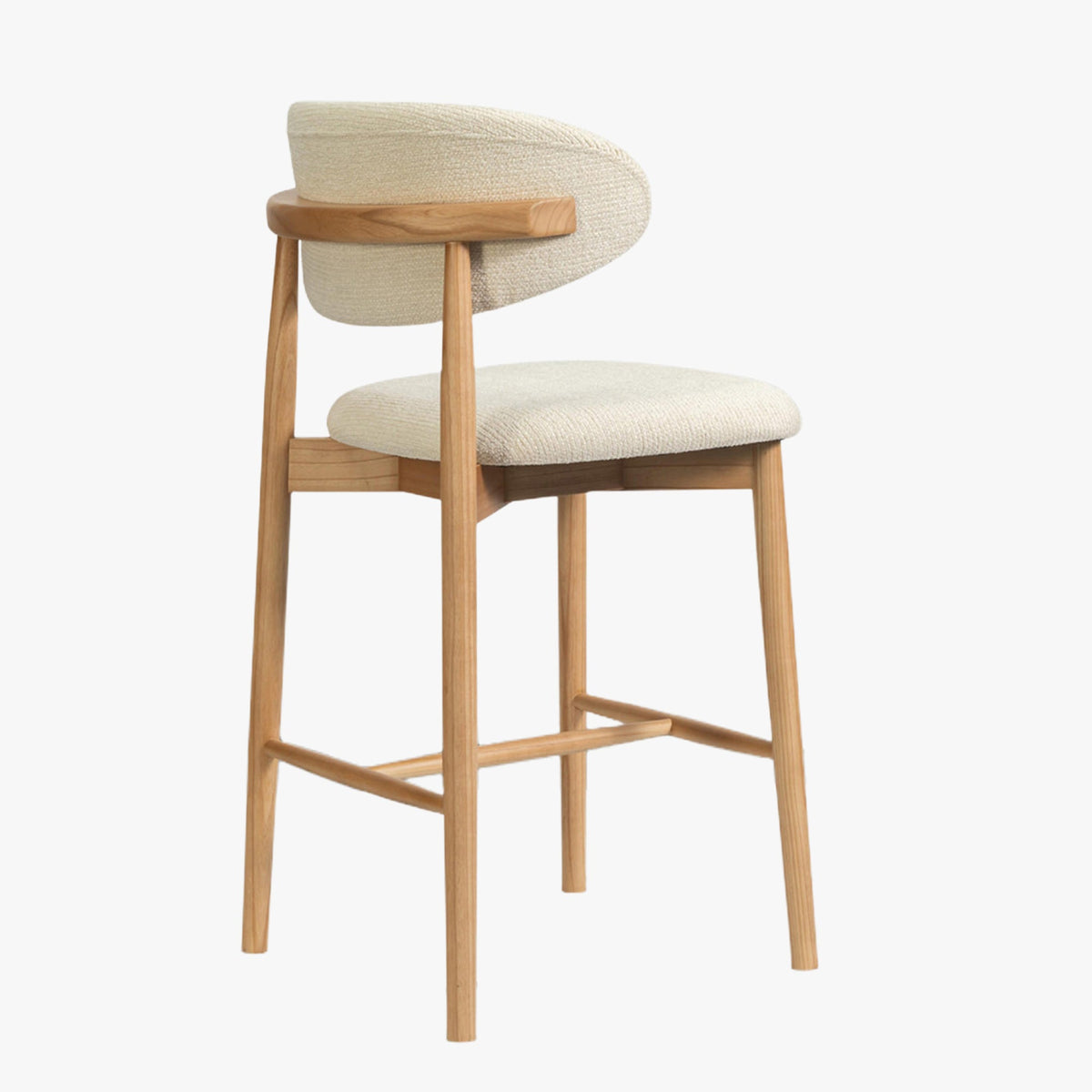 CLARA Tabouret en tissu bouclette beige pieds en chêne massif clair - Mobilier Deco