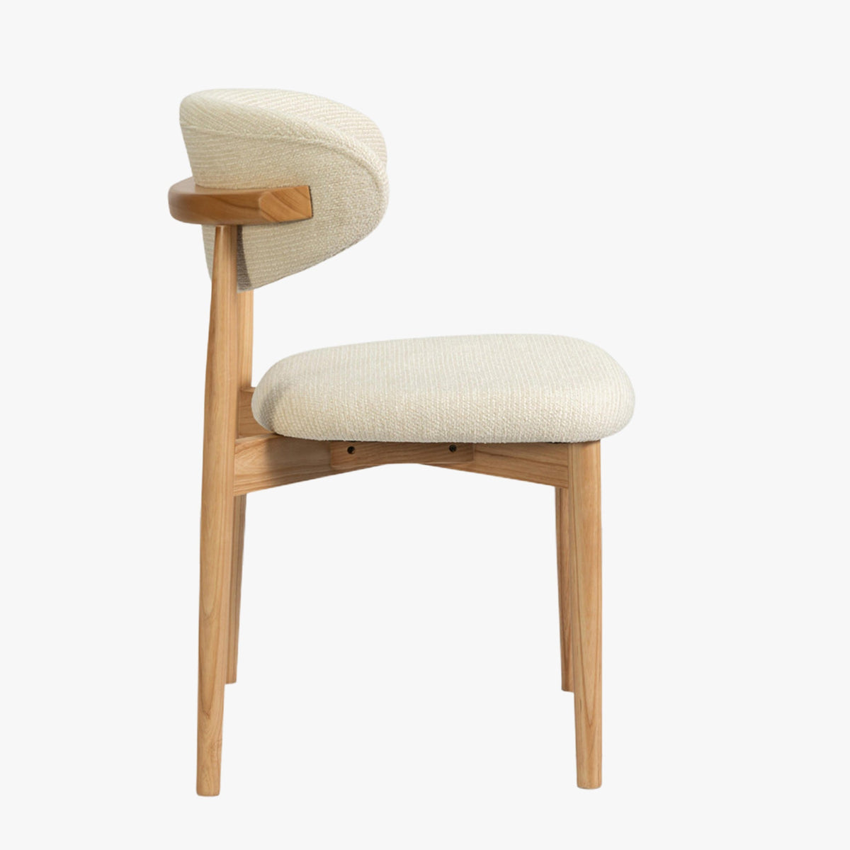 CLARA Tabouret en tissu bouclette beige pieds en chêne massif clair - Mobilier Deco