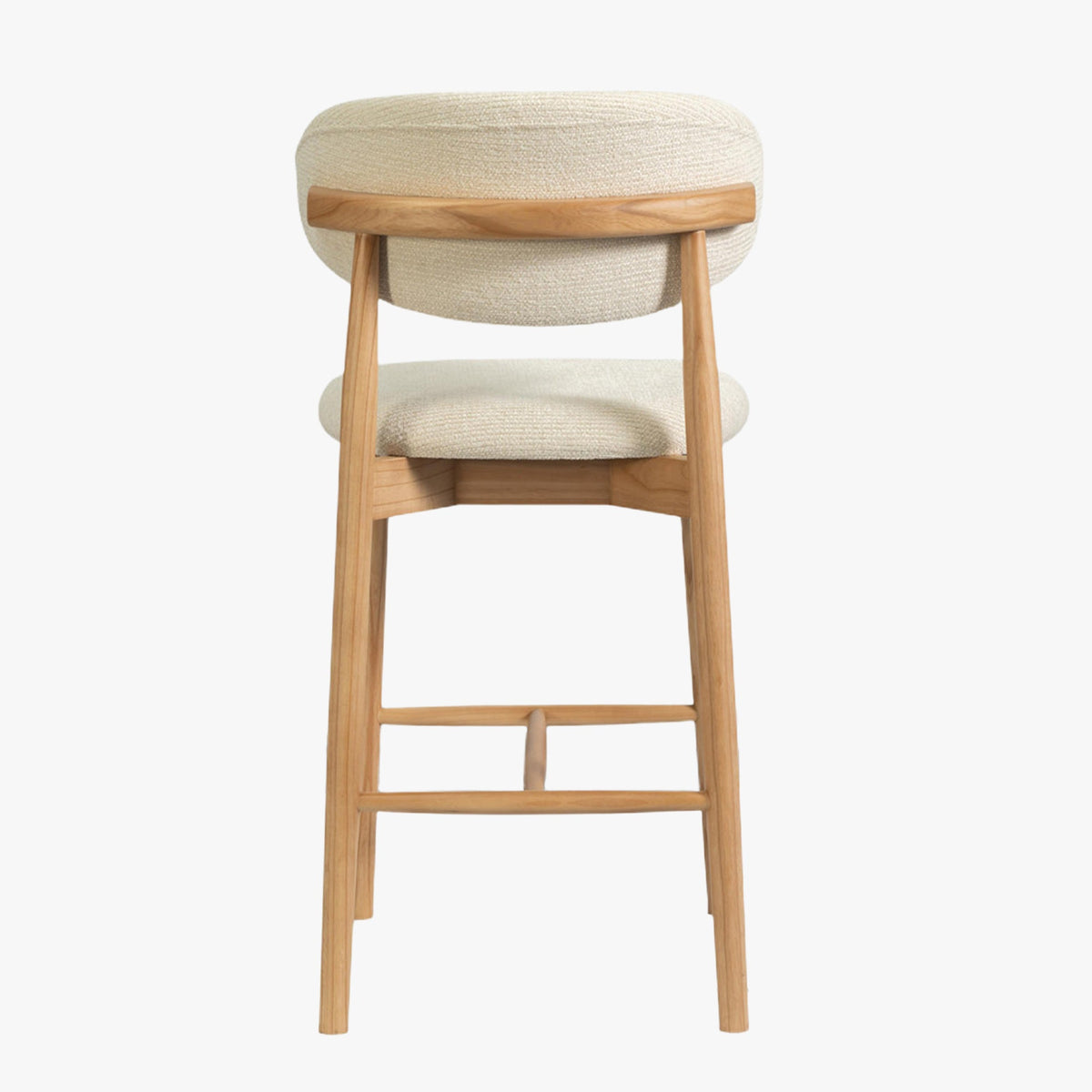 CLARA Tabouret en tissu bouclette beige pieds en chêne massif clair - Mobilier Deco