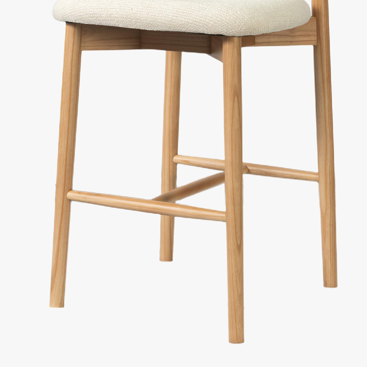 CLARA Tabouret en tissu bouclette beige pieds en chêne massif clair - Mobilier Deco