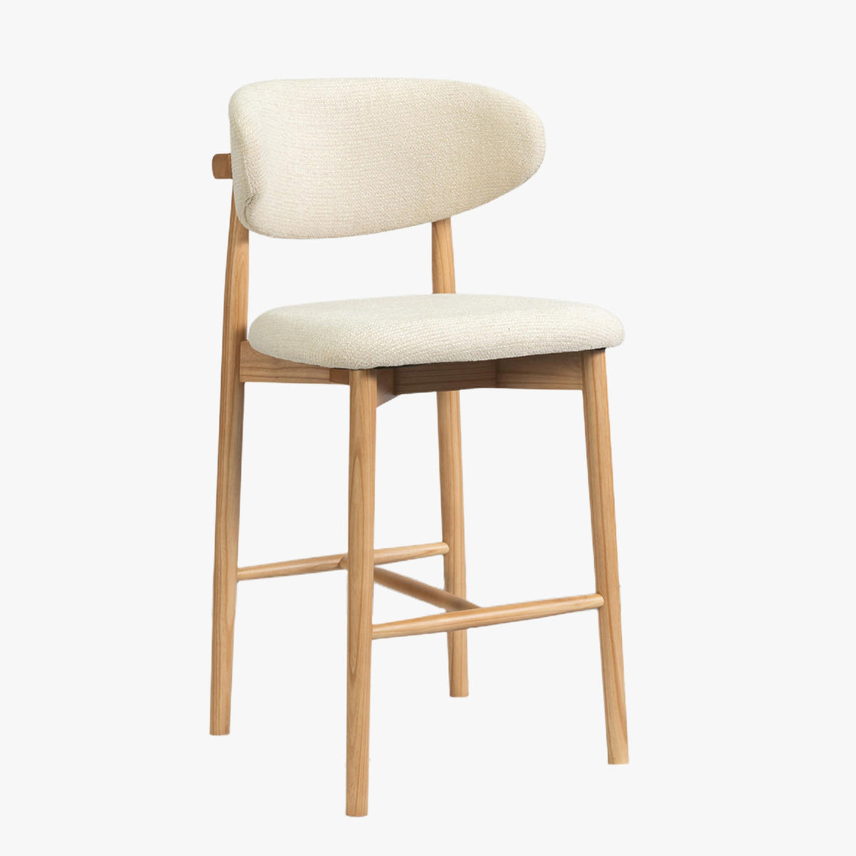 CLARA Tabouret en tissu bouclette beige pieds en chêne massif clair - Mobilier Deco