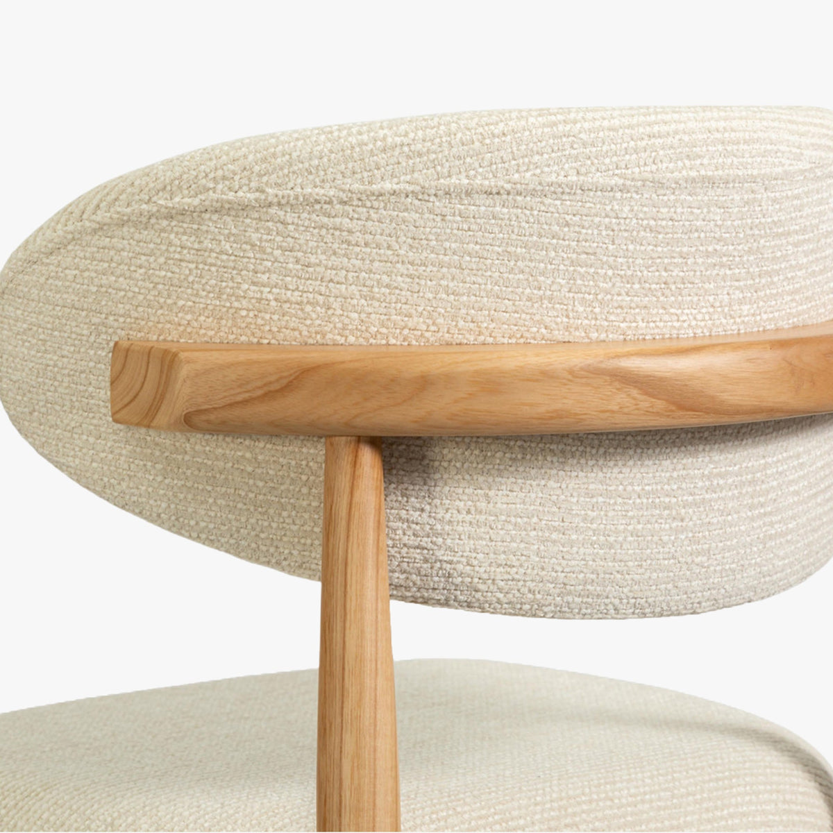 CLARA Tabouret en tissu bouclette beige pieds en chêne massif clair - Mobilier Deco