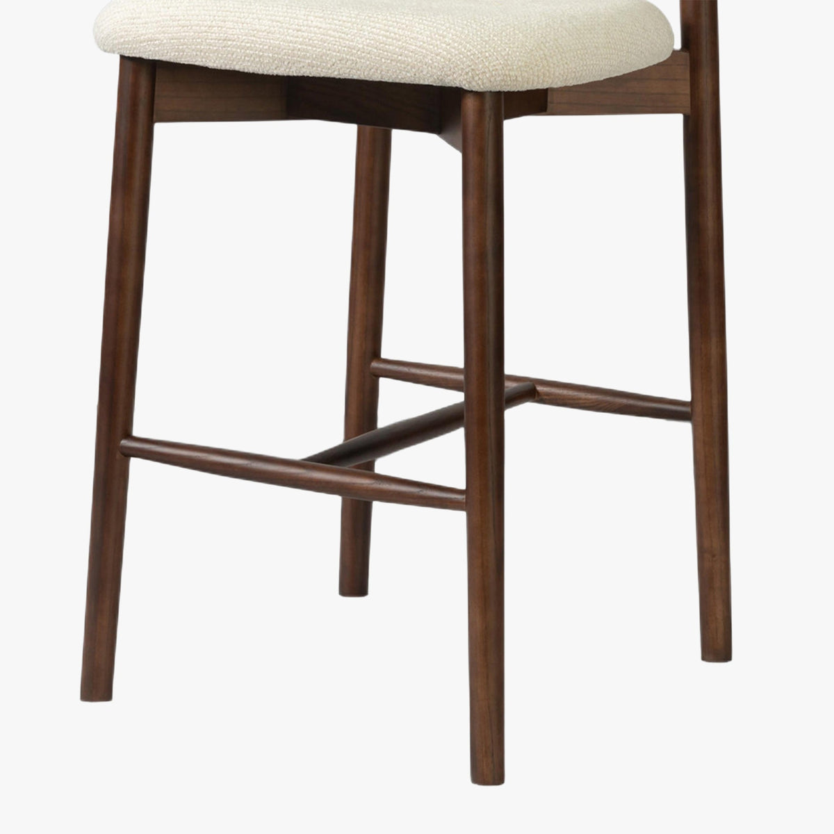 CLARA Tabouret en tissu bouclette beige pieds en chêne massif foncé - Mobilier Deco