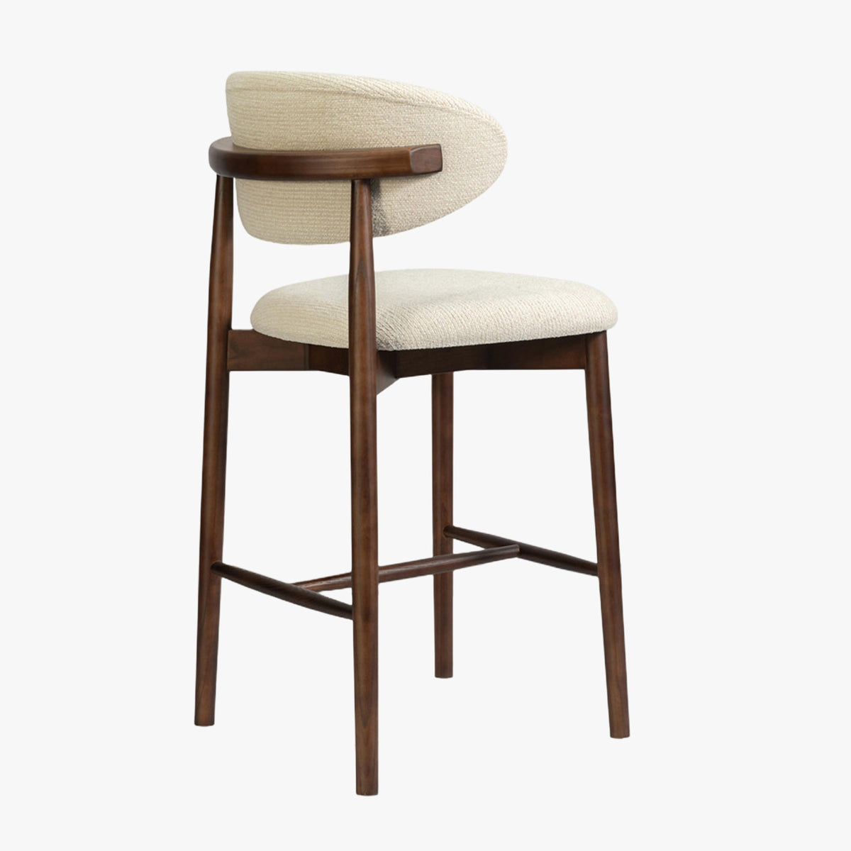 CLARA Tabouret en tissu bouclette beige pieds en chêne massif foncé - Mobilier Deco