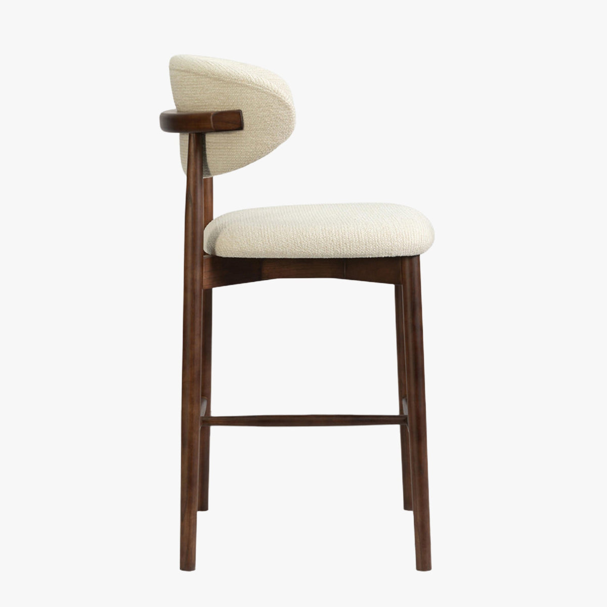 CLARA Tabouret en tissu bouclette beige pieds en chêne massif foncé - Mobilier Deco