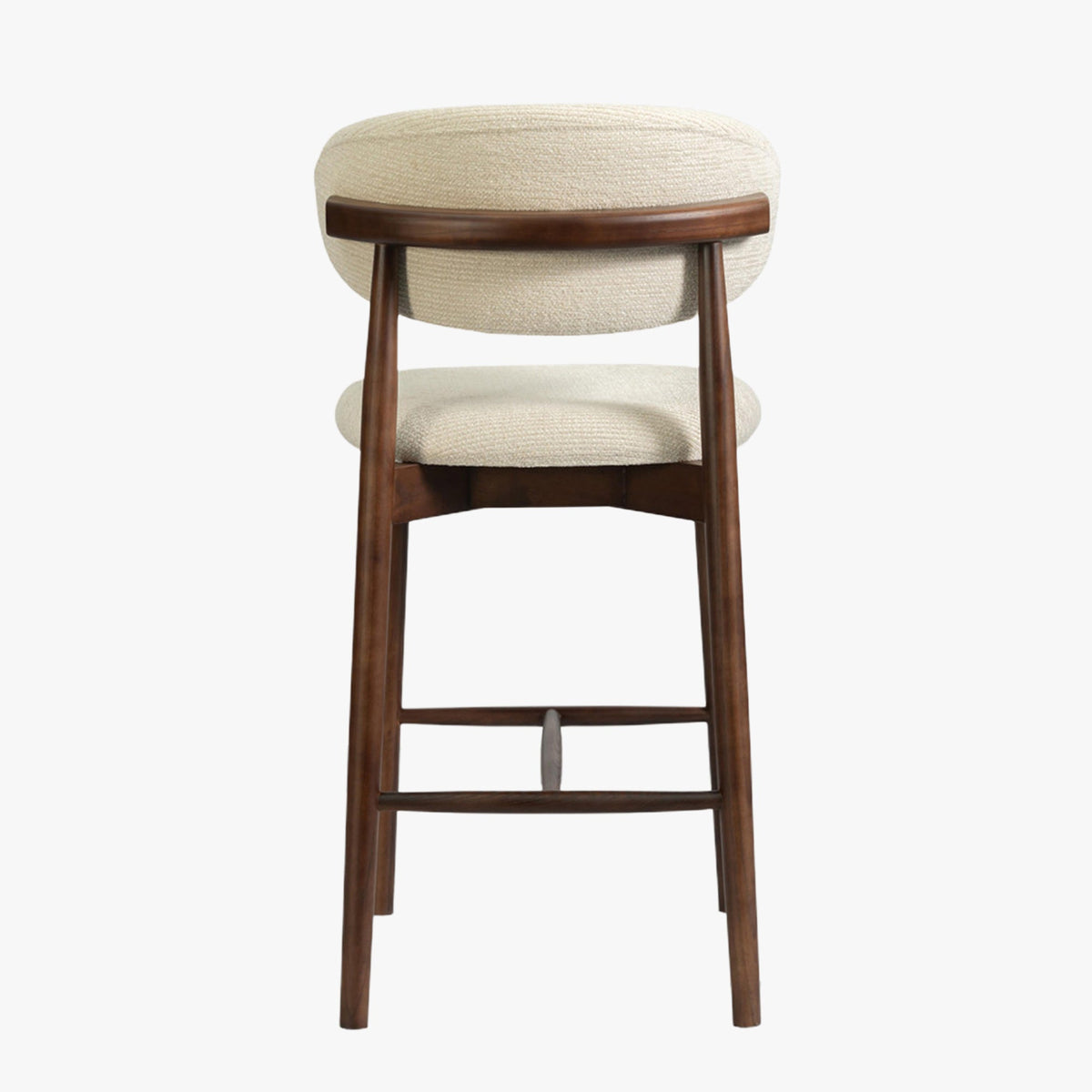 CLARA Tabouret en tissu bouclette beige pieds en chêne massif foncé - Mobilier Deco