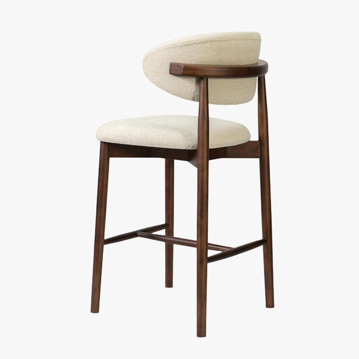 CLARA Tabouret en tissu bouclette beige pieds en chêne massif foncé - Mobilier Deco