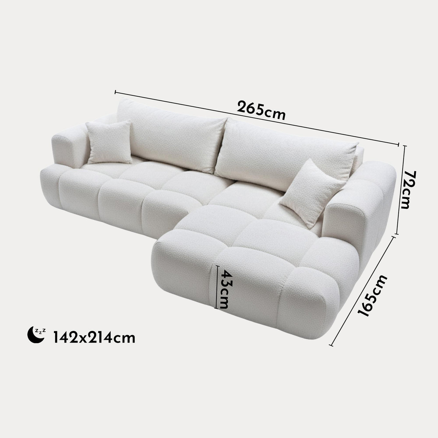 CLOUD Canapé d'angle convertible en tissu bouclette beige - Angle droit