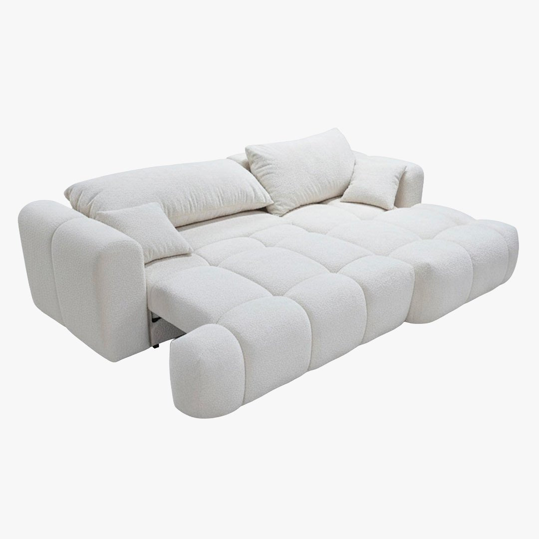 CLOUD Canapé d'angle convertible en tissu bouclette beige - Angle droit - Canapé d'angle convertible - Mobilier Deco