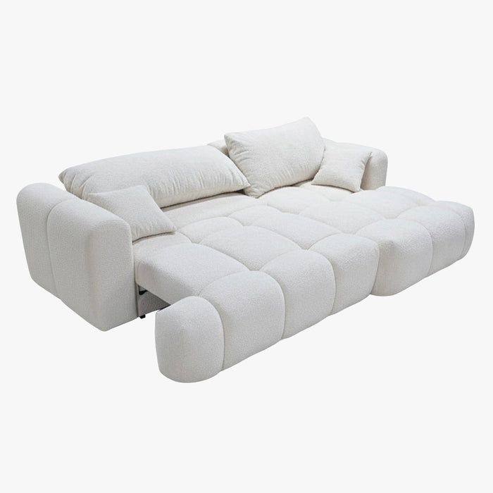 CLOUD Canapé d'angle convertible en tissu bouclette beige - Angle droit