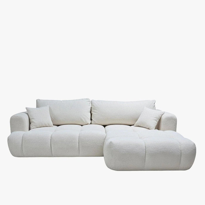 CLOUD Canapé d'angle convertible en tissu bouclette beige - Angle droit